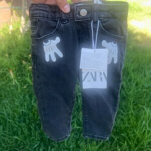 Zara Kids Charcoal Denim Jeans with White Accents